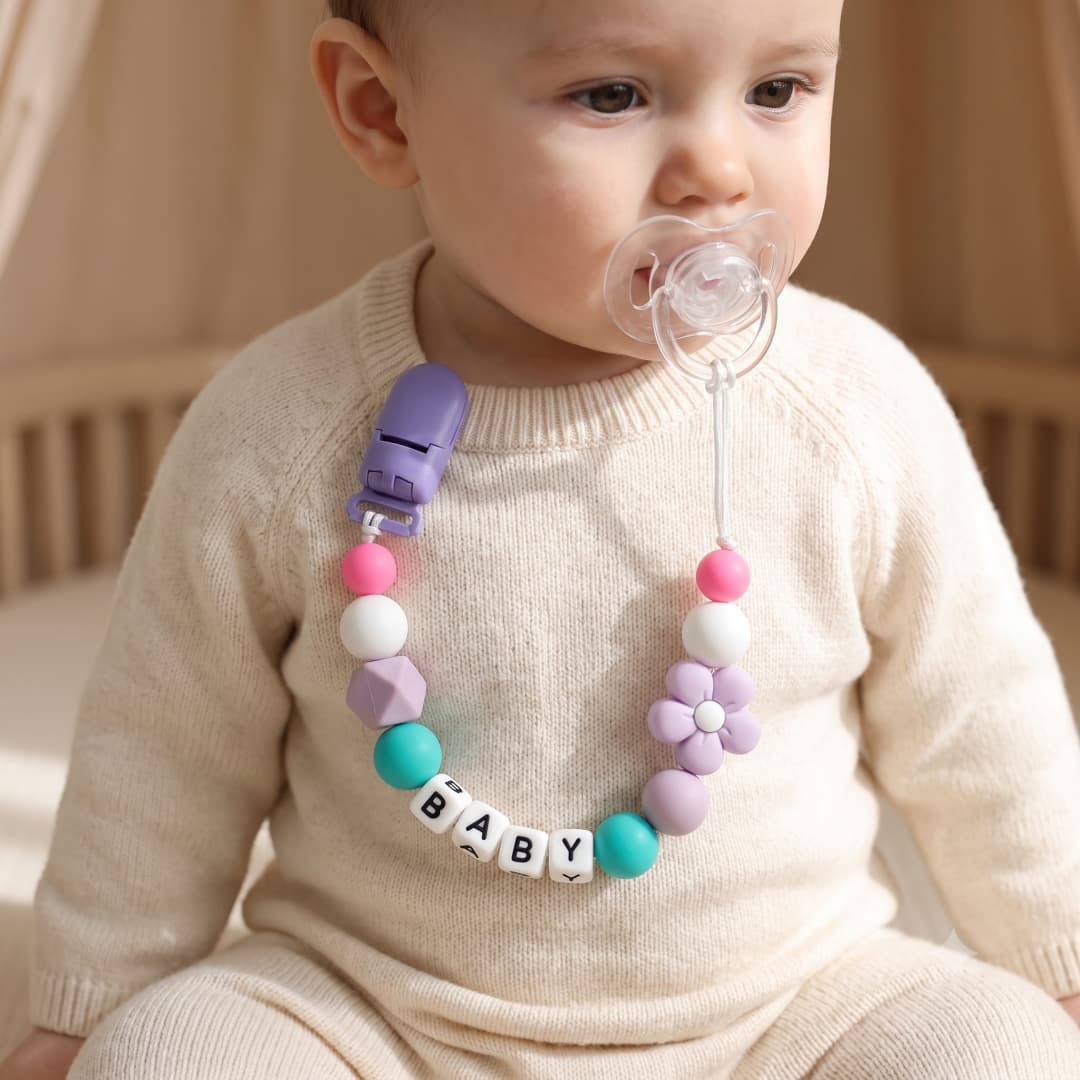 Baby Teethers - 맞춤형 이름표가 있는 실리콘 꽃 모양