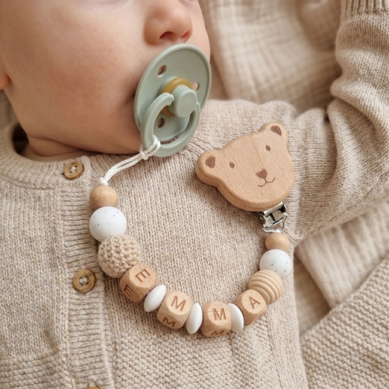 Baby Teethers - 맞춤형 이름표 실리콘 나무 구슬 아기